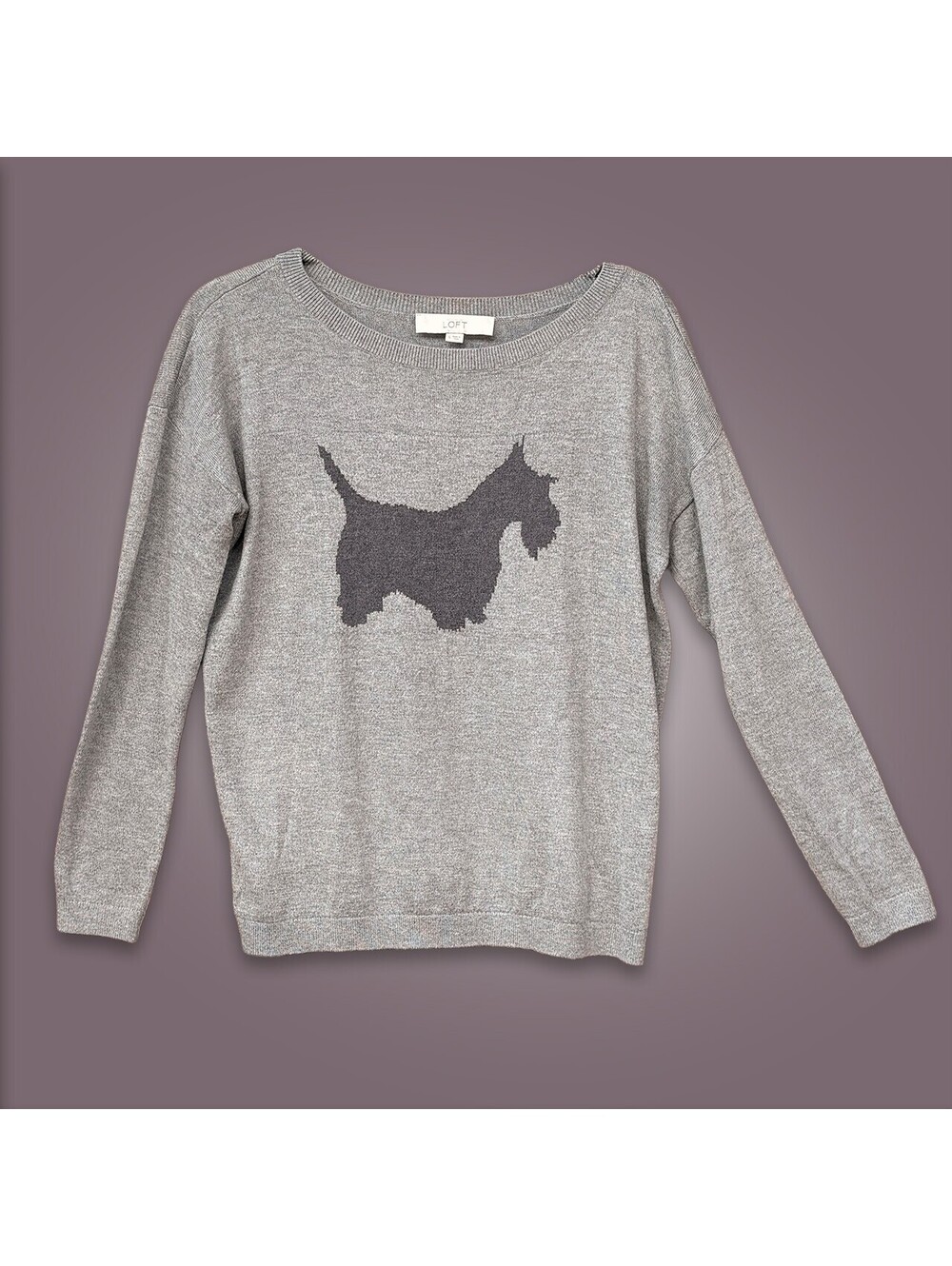 LOFT Grey Scottie Dog Intarsia Sweater
